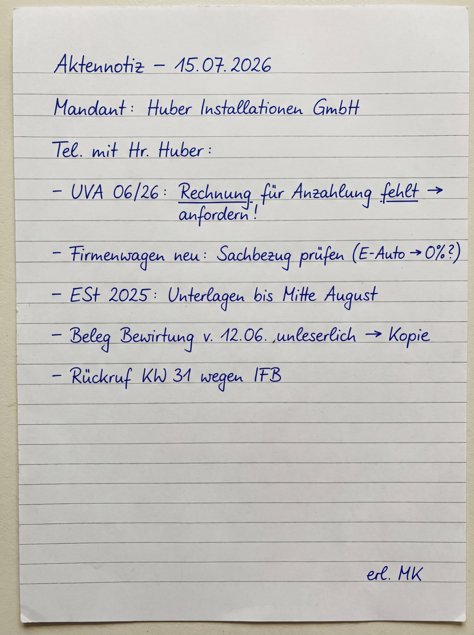 Handschriftliche Aktennotiz — Foto